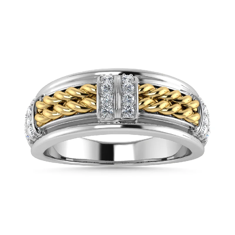 Custom Engagement Rings For Modern Brides-Diamond 1/6 Ct.Tw. Mens Band in 14K Two Tone