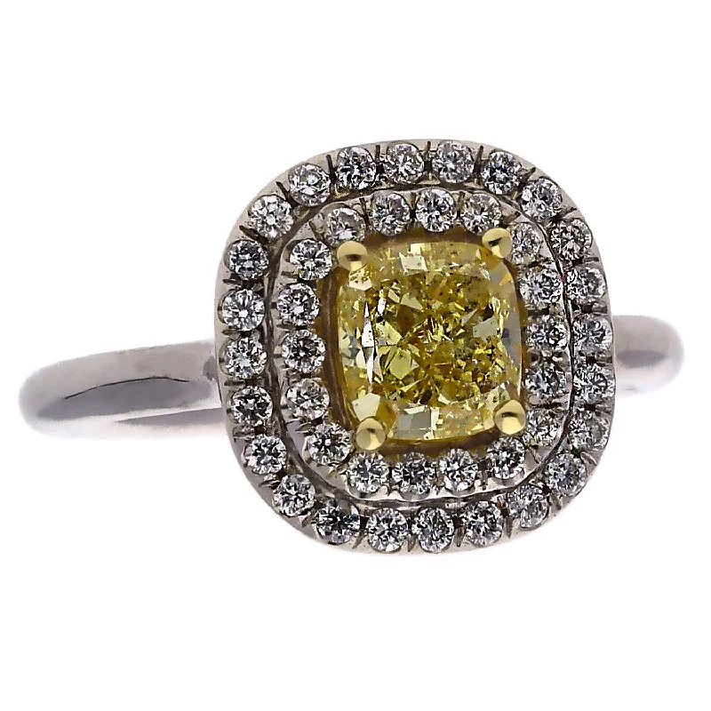 Geometric Rings For Modern Fashion-14K White Gold and Fancy Yellow Diamond Engagement/Fashion Ring