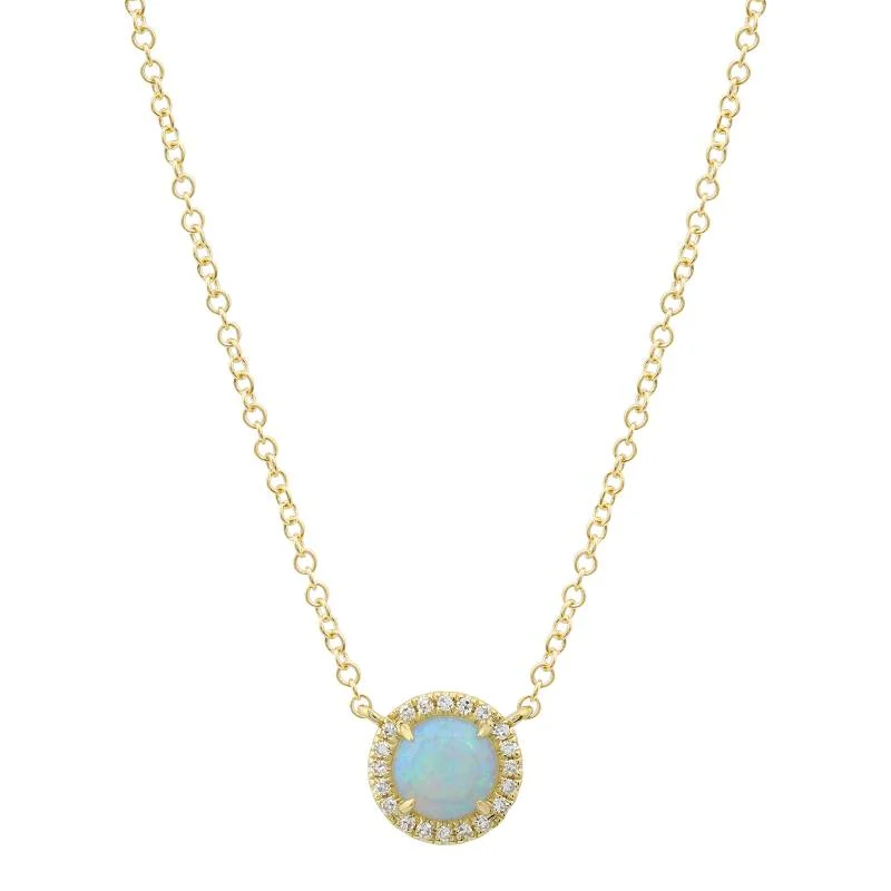 Intricate Necklaces For Fashion-Forward Style-14K Yellow Gold Diamond and Round Opal Necklace