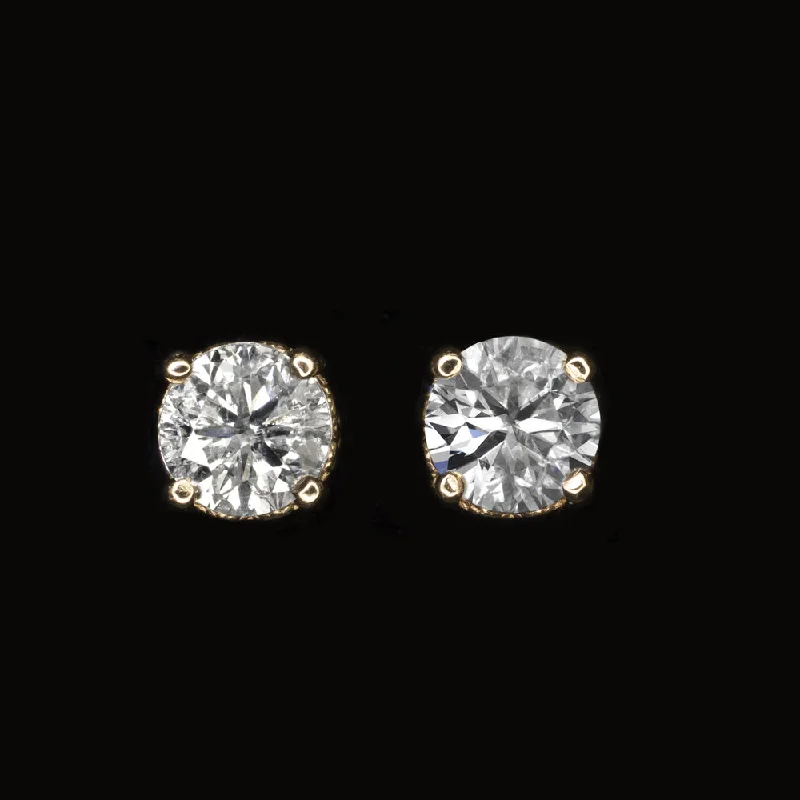 Simple Stud Earrings For Everyday-0.79c VERY GOOD CUT NATURAL DIAMOND STUD EARRINGS ROUND CUT VINTAGE STYLE GOLD