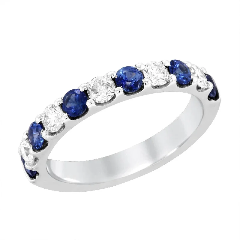 Elegant Custom Engagement Rings For Proposals-WHITE GOLD WEDDING BAND WITH SAPPHIRE AND DIAMONDS, 1.00 CT TW