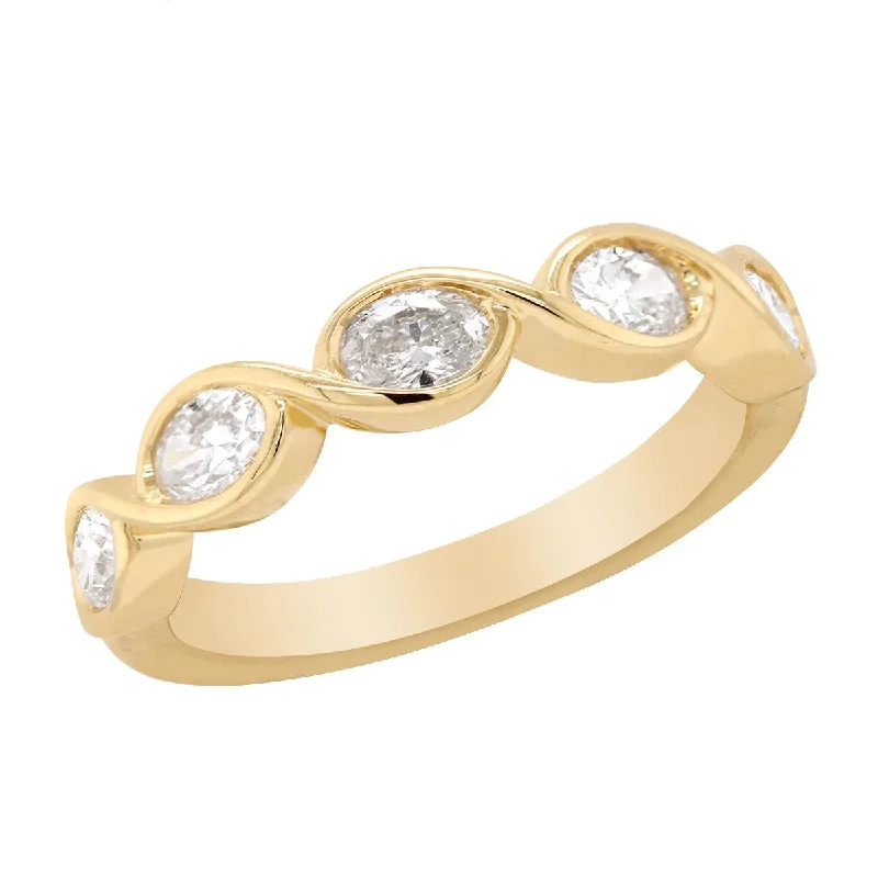 Handmade Diamond Rings For Unique Proposals-MODERN YELLOW GOLD RING WITH 5 OVAL CUT DIAMONDS, .78 CT TW