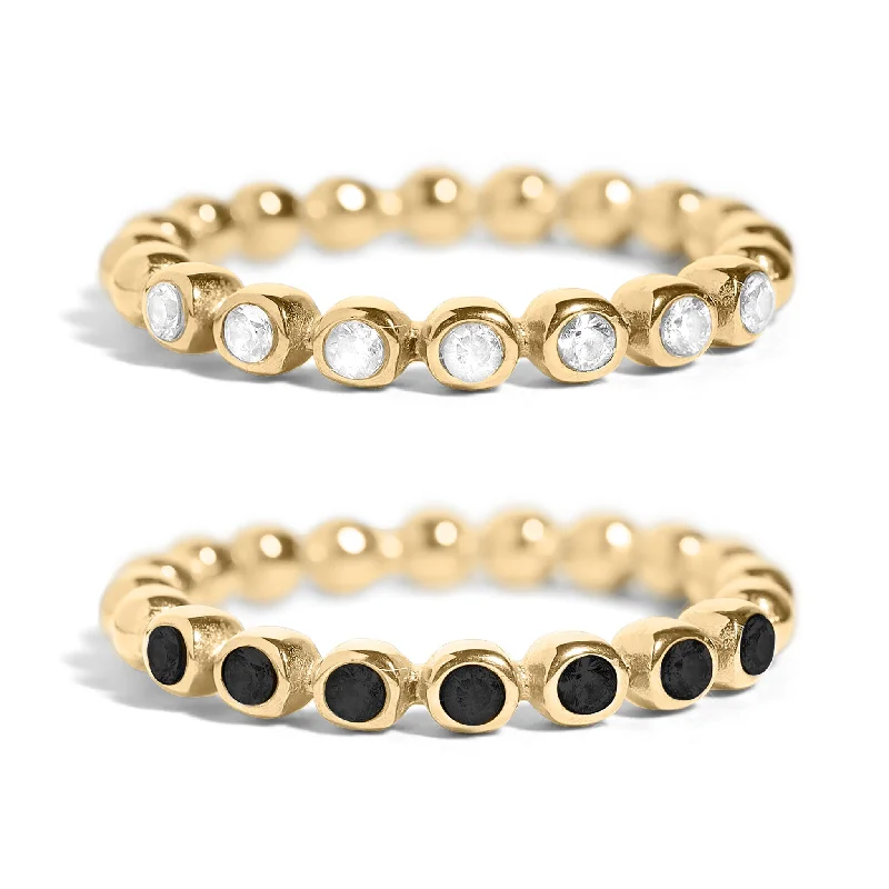 Affordable Promise Rings For Gifting-18K Gold PVD Stainless Steel Beaded CZ Stacking Ring / CSR0007