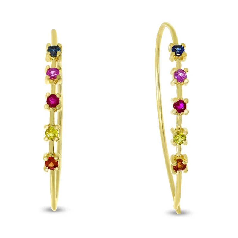 Affordable Gold Earrings For Daily Wear-RAINBOW SAPPHIRE WIRE EARRINGS E4240