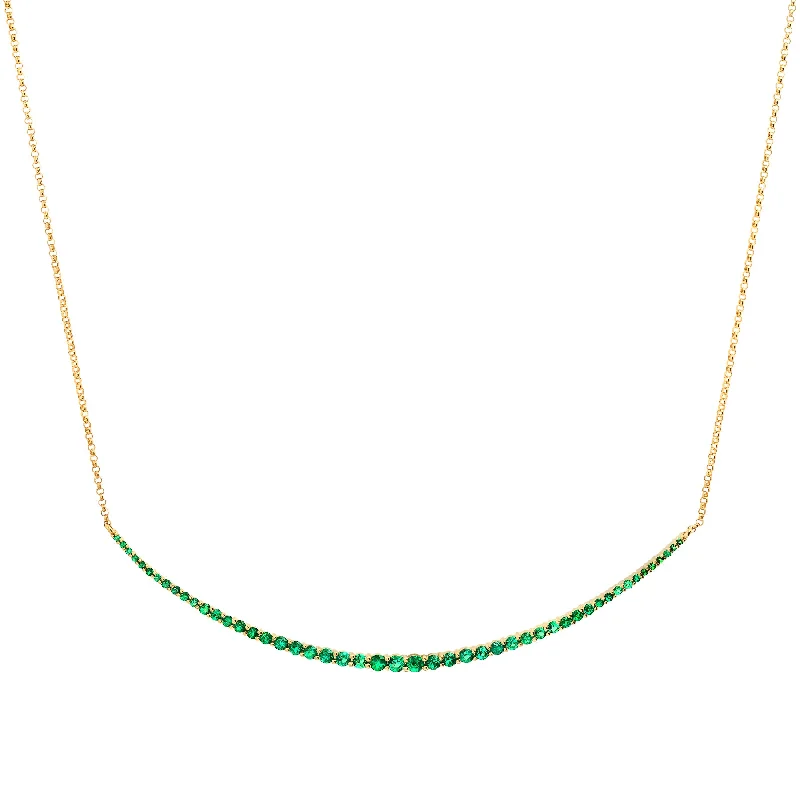 Boho Style Necklaces For Summer Festivals-CURVE EMERALD NECKLACE, 14KT GOLD