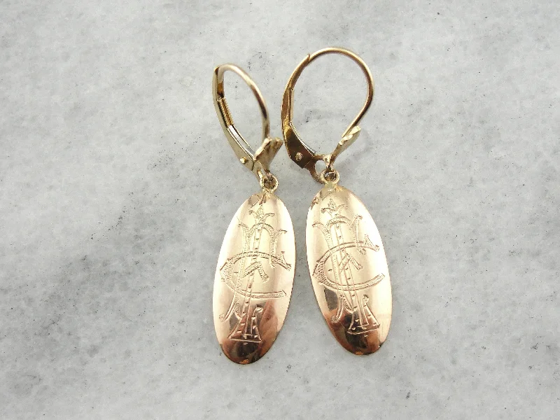 Handcrafted Earrings For Unique Styles-Victorian Monogram Drop Earrings in Rose Gold