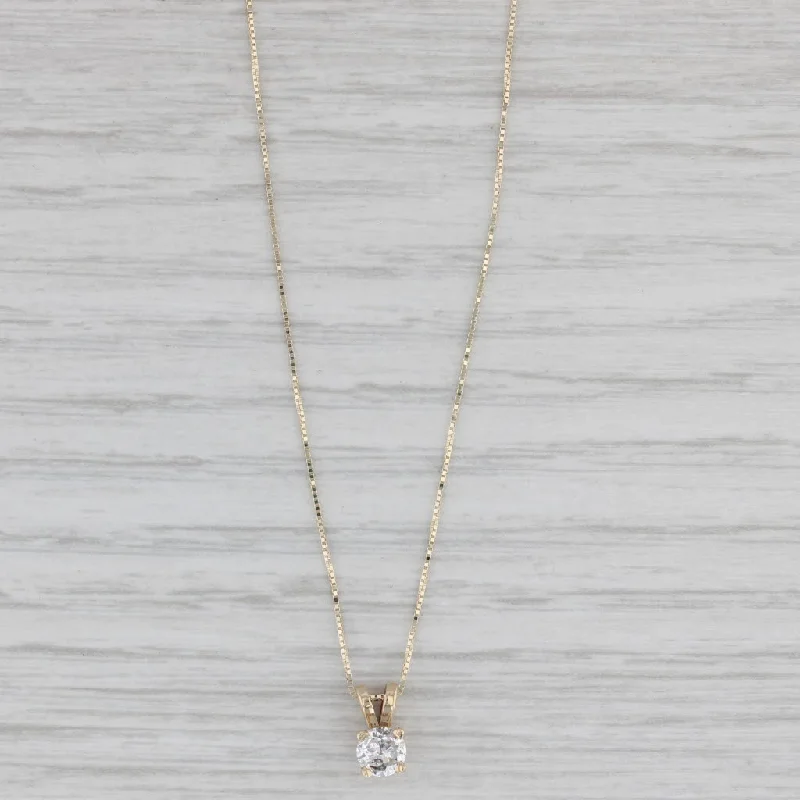 Sparkling Necklaces For Glamorous Evening-0.25ct Diamond Solitaire Small Pendant Necklace 14k Gold 16"-18" Box Chain