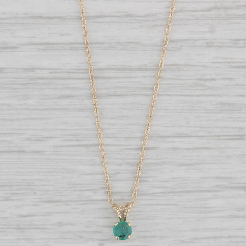 Personalized Birthstone Necklaces-0.20ct Emerald Solitaire Pendant Necklace 14k Yellow Gold 18.75" Rope Chain