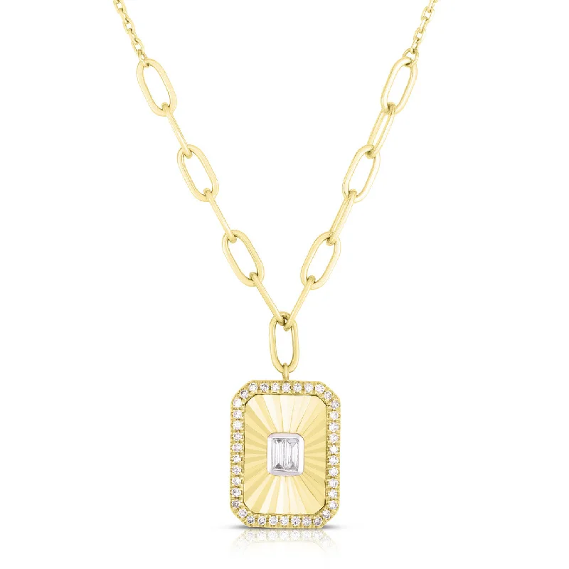 Geometric Necklaces For Modern Look-14K Yellow Gold Fluted Baguette Diamond Necklace