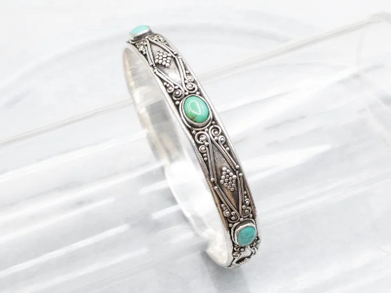 Fancy Wedding Bangles-Boho Sterling Silver Turquoise Bangle Bracelet