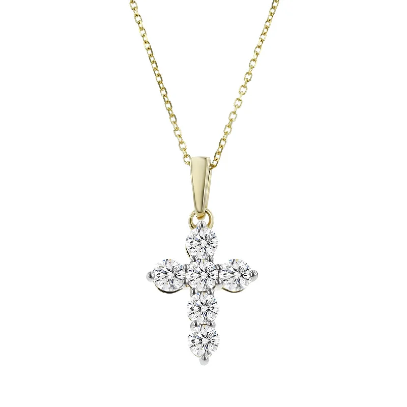 Fashion Necklaces For Party Wear-14K Yellow Gold Diamond Cross Pendant Necklace