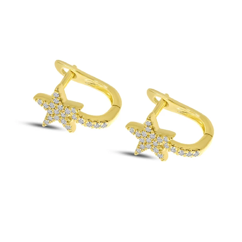 Modern Hoop Earrings For Fashionistas-DIAMOND SHOOTING STAR HUGGIE EARRINGS E10413