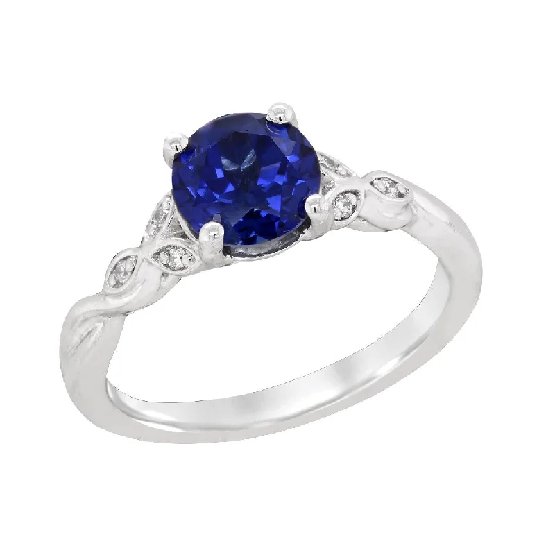 Minimalist Stackable Rings For Stylish Layering-WHITE GOLD TWISTED SHANK FASHION RING WITH SAPPHIRES AND DIAMONDS, .04 CT TW