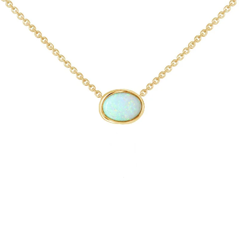 Bold Necklaces For Statement Look-14K Yellow Gold Oval Australian Opal Necklace