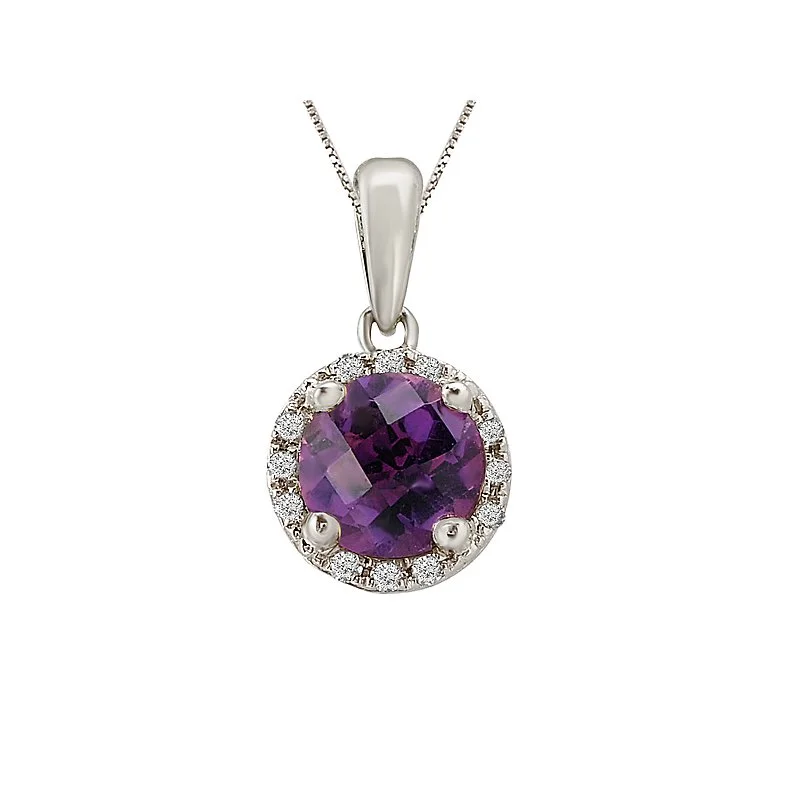 Colorful Gemstone Necklaces For Summer Outfits-Amethyst Diamond Halo Necklace