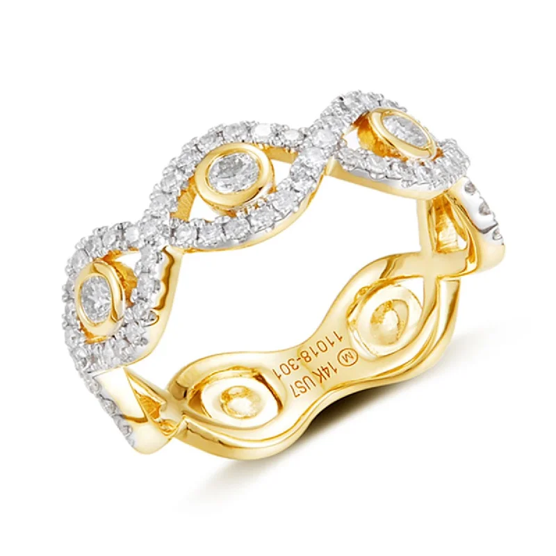 Luxury Diamond Wedding Rings For Brides-YELLOW GOLD DIAMOND FASHION RING WITH OPEN SCALLOPED SHANK, .56 CT TW