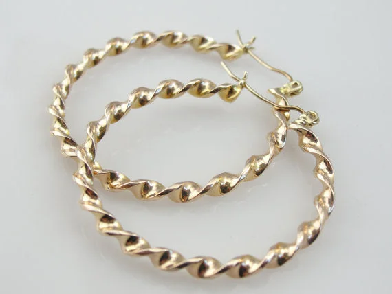 Vintage Drop Earrings For Retro Look-Fabulous Twist Vintage Yellow Gold Hoop Earrings