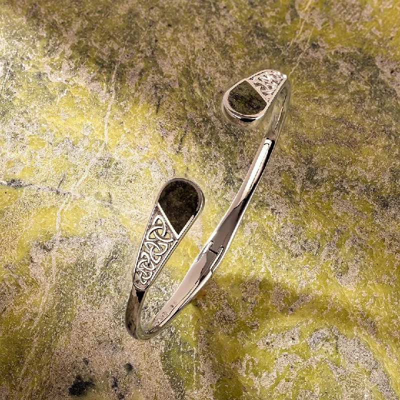 Contemporary Bangles For Brides-Connemara Marble Trinity Knot Hinged Bangle