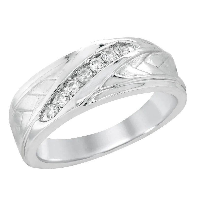 Stylish Minimalist Rings For Fashionable Women-MEN'S WHITE GOLD RING WITH 7 CHANNEL SET DIAMONDS, 1/4 CT TW