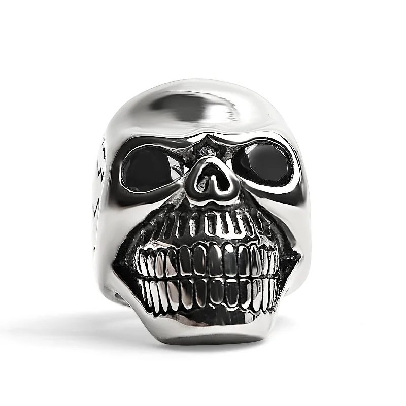 Statement Rings For Special Occasions-Detailed Cracked Skull with CZ Eyes Stainless Steel Ring / SCR4033