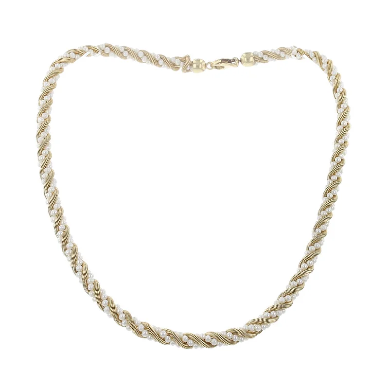 Personalized Gold Necklaces For Special Gifts-18-Inch 14K Gold and Pearl Twisted Strand Necklace