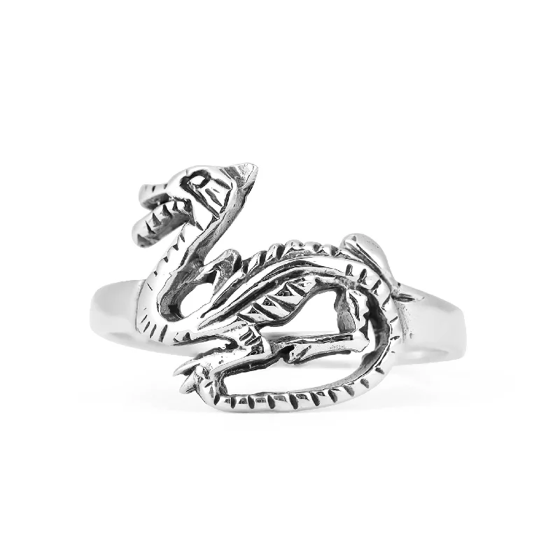 Modern Engagement Bands For Stylish Brides-Sterling Silver Dragon Ring / SSR0120