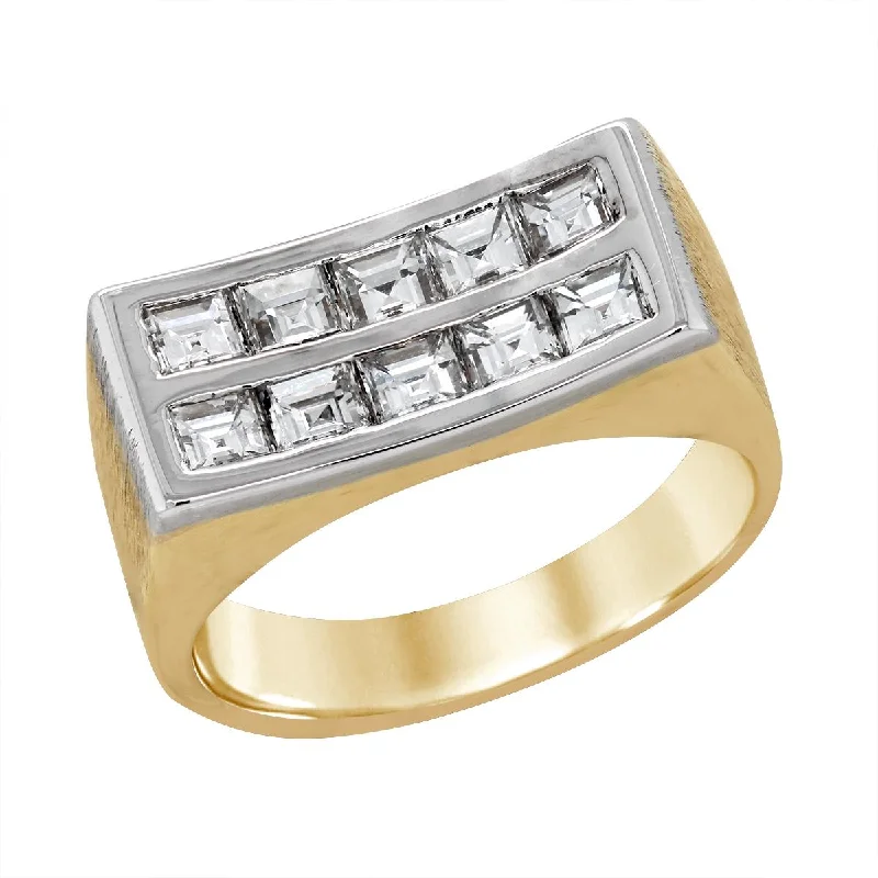 Customizable Engagement Rings-MENS YELLOW GOLD RING WITH SQUARE DIAMONDS, 1 1/4 CT TW