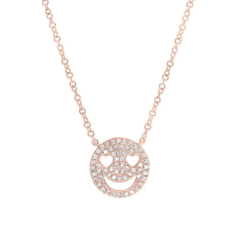 Minimalist Pendant Necklaces For Subtle Style-14K Rose Gold Diamond Smiley Face Necklace