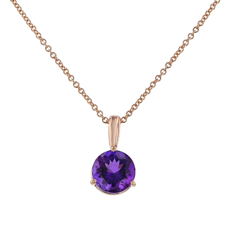 Dainty Necklaces For Minimalist Look-14K Rose Gold Amethyst Solitaire Pendant Necklace