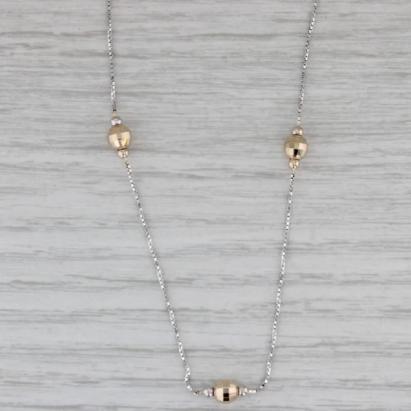 Minimalist Pendant Necklaces For Subtle Style-Disco Ball Bead Station Necklace 14k White Yellow Gold 18" Box Chain