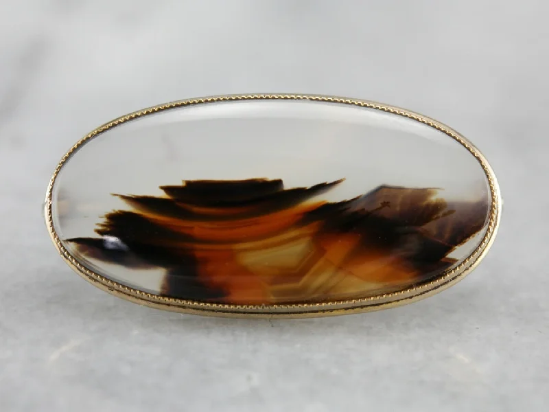 Gemstone Brooch For Casual Wear-Montana Agate Gold Brooch