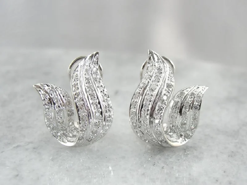 Personalized Earrings For Mother’s Day Gifts-Beautiful Diamond and White Gold Flame Earrings