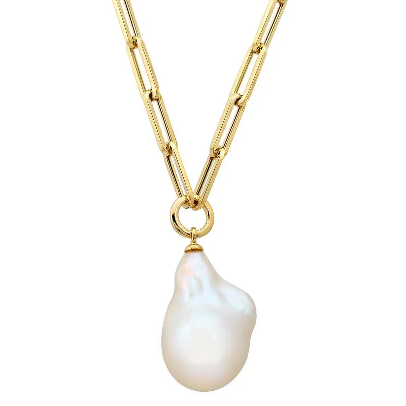 Elegant Choker Necklaces For Fashionistas-14k Yellow Gold Baroque Pearl Link Chain Necklace