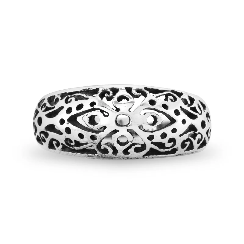 Simple Silver Rings For Minimalist Style-Sterling Silver Floral Design Ring / SSR0160