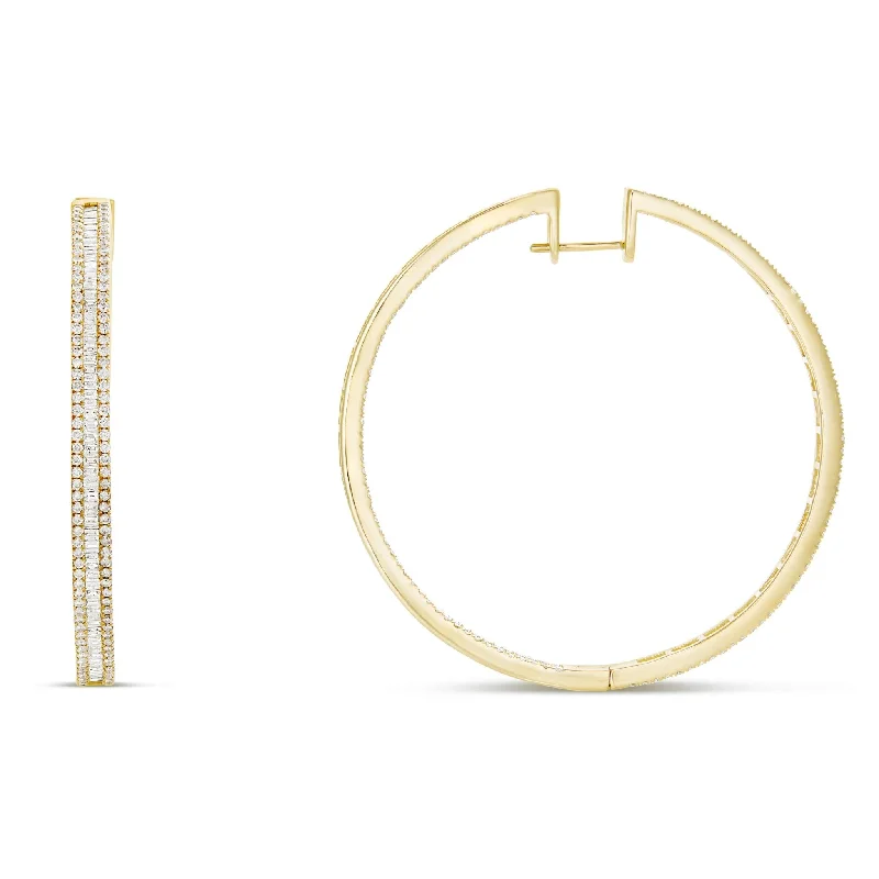 Sweetheart Earrings For Valentine's Day-14K Gold 5.61ct Baguette Diamond Hoop Earrings