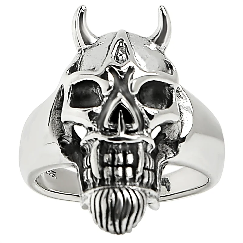 Elegant Bridal Rings For Fashion-Forward Brides-Sterling Silver Devil Skull Ring / SSR0023