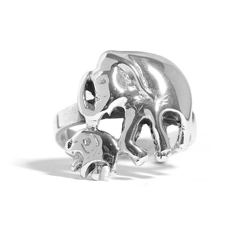 Classic Gold Rings For Special Occasions-Sterling Silver Elephant Ring / SSR0218