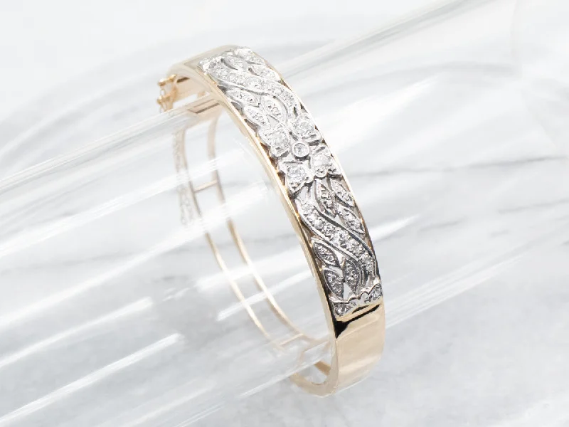 Bangles For Big Weddings-Old Mine Cut and Single Cut Diamond Hinged Bangle Bracelet