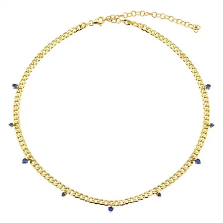 Stylish Pendant Necklaces For Daily Fashion-14k Yellow Gold Blue Sapphire Cuban Link Chain Necklace