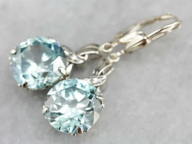 Fashionable Earrings For Office Ladies-Blue Zircon and Diamond Drop Earrings