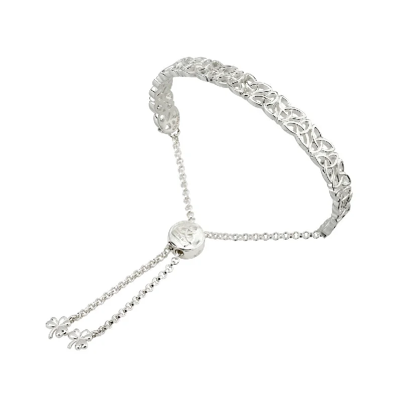 Bangles For Summer Weddings-Silver Trinity Knot Draw String Bangle