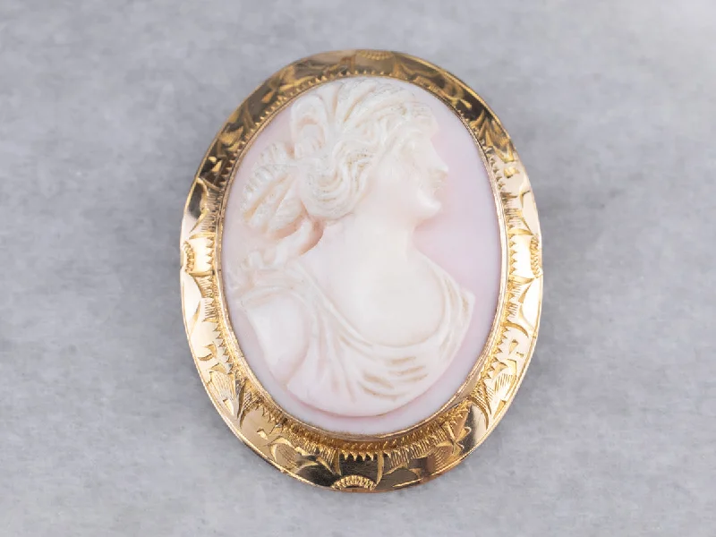 Brooch For Bridesmaid Accessories-Vintage Pink Shell Cameo Brooch