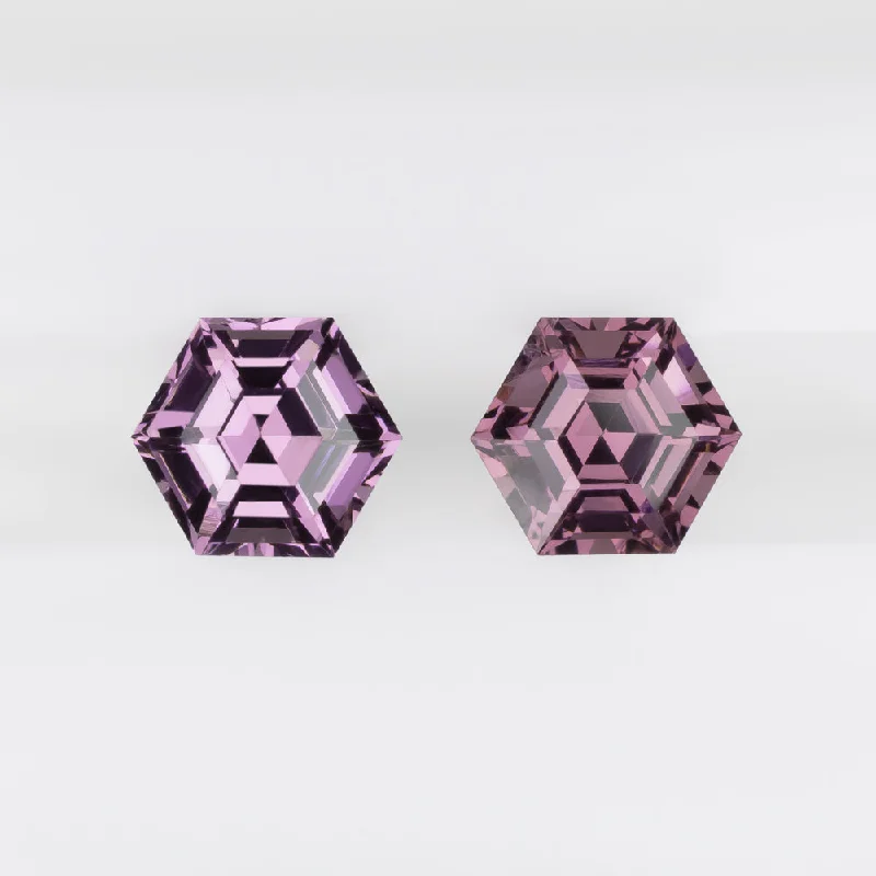 Large Statement Earrings For Parties-SPINEL MATCHING PAIR STUD EARRINGS LAVENDER PURPLE PINK HEXAGON SHAPE CUT 1.45ct