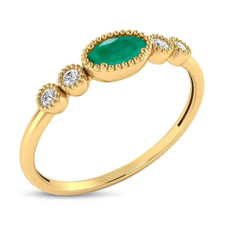 Unique Wedding Rings For Couples-YELLOW GOLD EMERALD AND DIAMOND RING