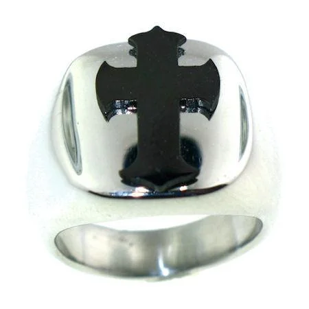 Sparkling Engagement Rings For Special Days-Polished Black Enamel Cross Stainless Steel Ring / CRC2031