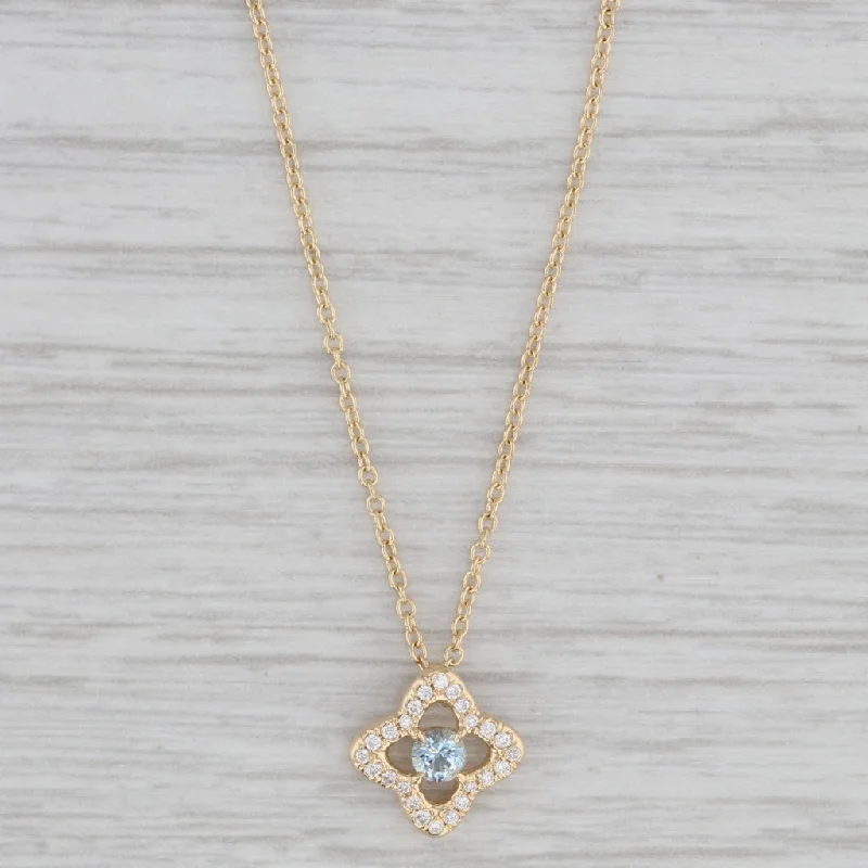 Trendy Chain Necklaces For Casual Wear-David Yurman Venetian Quarterfoil Aquamarine Diamond Pendant Necklace 18k Gold