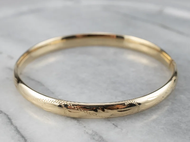 Bangles For Evening Events-Vintage Yellow Gold Bangle Bracelet