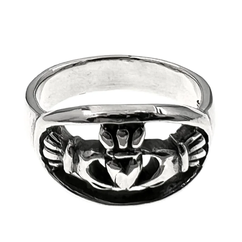 Elegant Diamond Wedding Bands For Brides-Sterling Silver Celtic Claddagh Ring / SSR0084