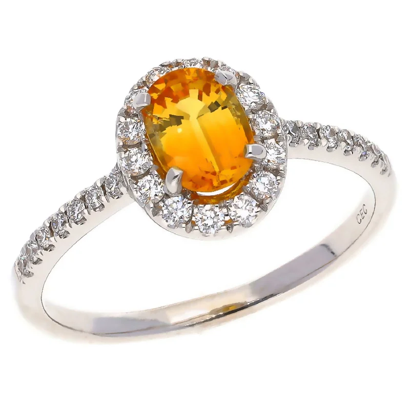 Stunning Wedding Rings For Elegant Brides-18K White Gold Natural Oval Yellow Sapphire & Diamond Ring