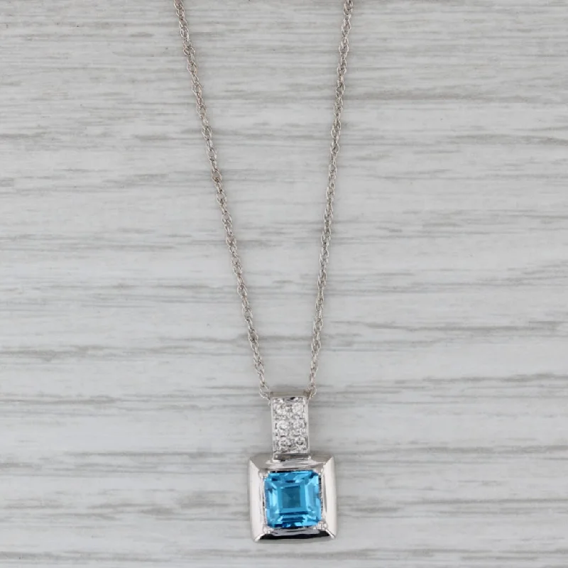 Gorgeous Crystal Necklaces For Luxurious Look-1.36ctw Blue Topaz Diamond Pendant Necklace 14k White Gold 18" Rope Chain